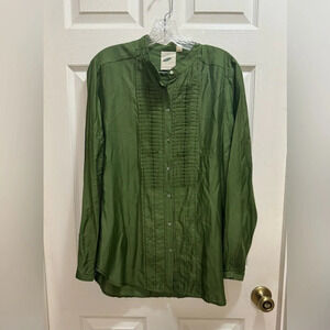 Nurture Green Viscose Silk Button Up Tuxedo Shirt Long Sleeve Size Medium
